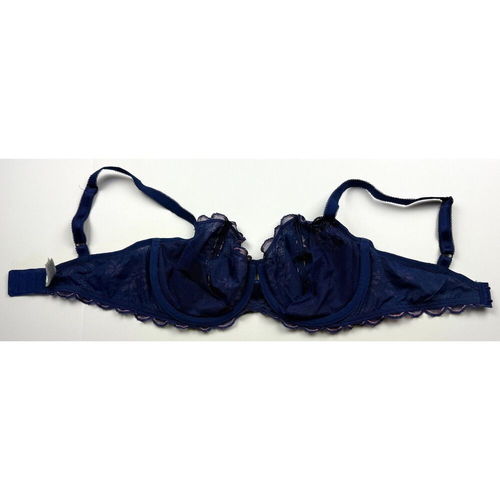 Wacoal Navy Sheer Lace Bra Floral Embroidery 34DD